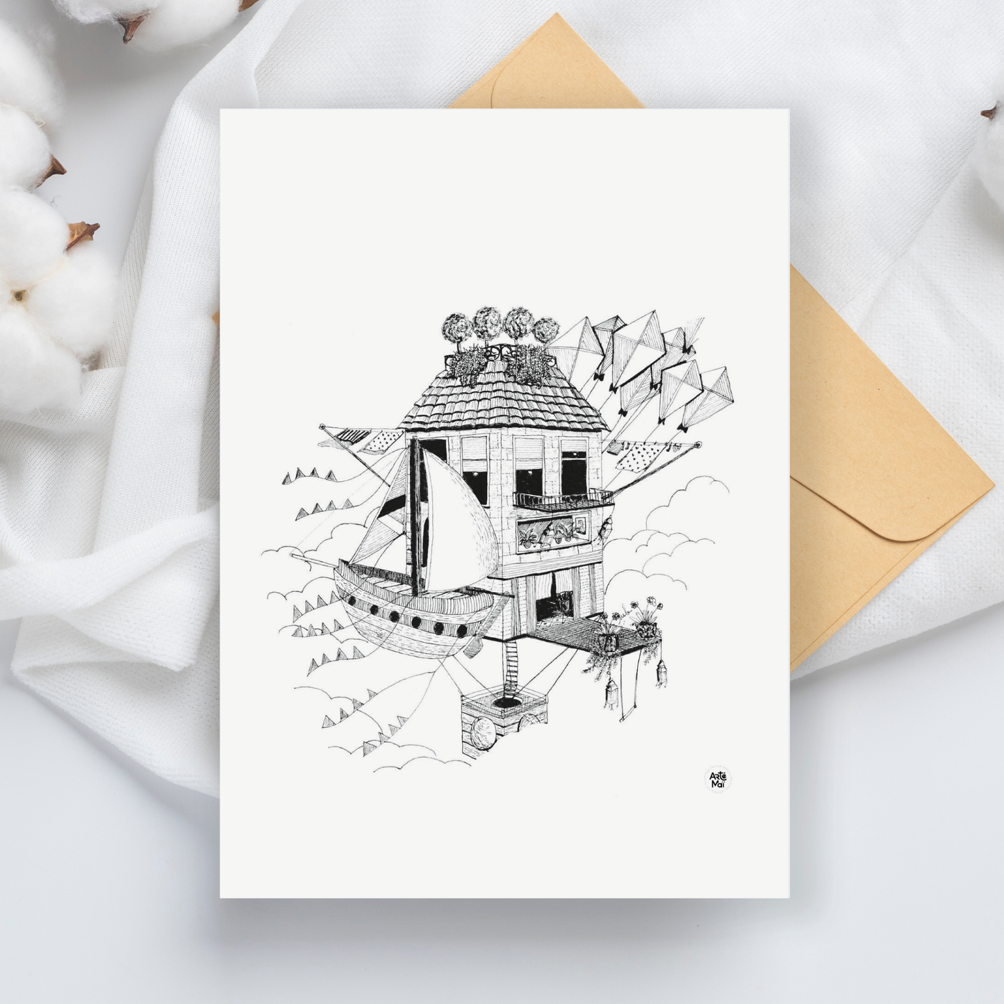 Carte de souhait | Maison volante
