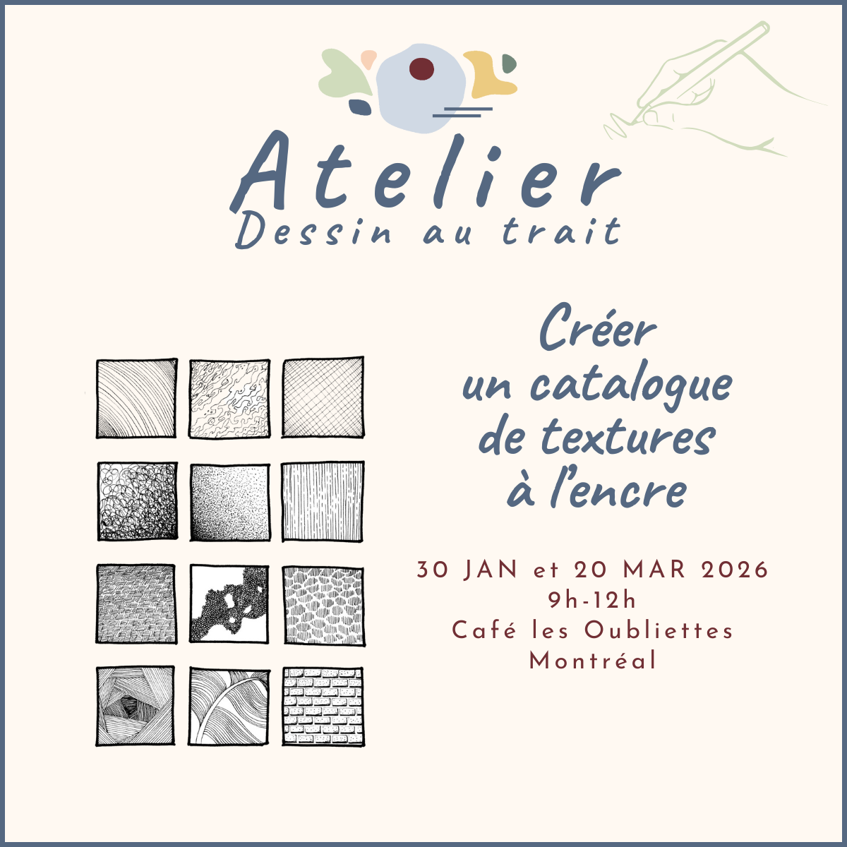 ATELIERS : Dessin au trait  | Créer un catalogue de texture à l'encre