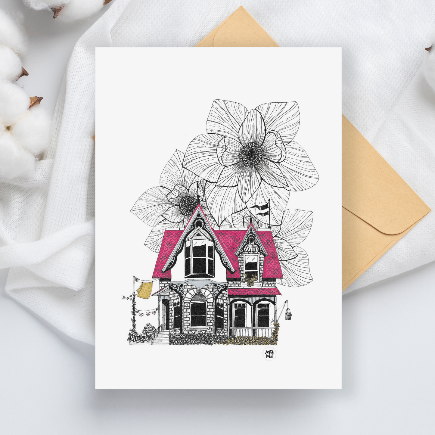 Carte de souhait | Maison fleurs