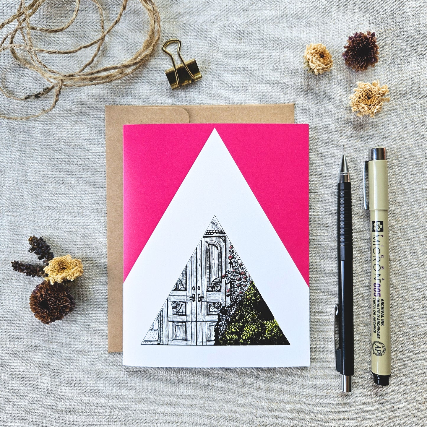 Carte de souhait | Porte Triangle couleur framboise