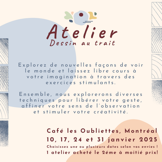 Atelier de dessin au trait Artémaï café les oubliettes Montréal